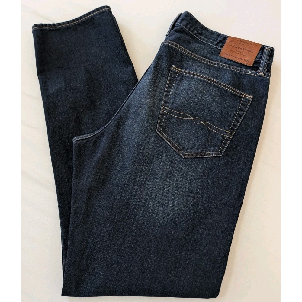 Lucky Brand 410 Athletic Slim Jeans Men's 36(38)x34 Dark Wash Stretch Denim Blue